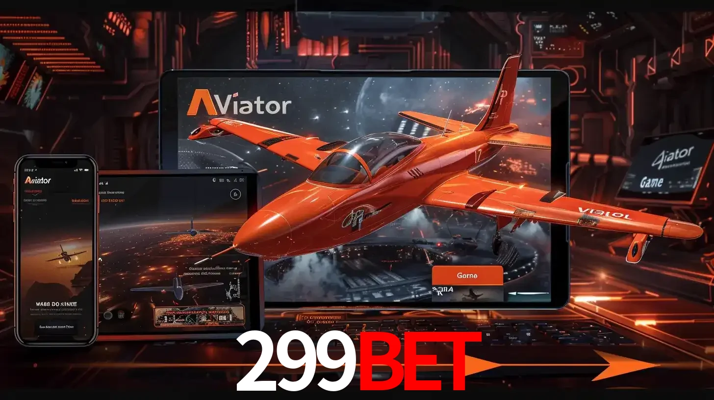 Apresentação tecnológica do jogo Aviator com um avião saindo da tela de um tablet, demonstrando a experiência imersiva em múltiplos dispositivos no 299bet.