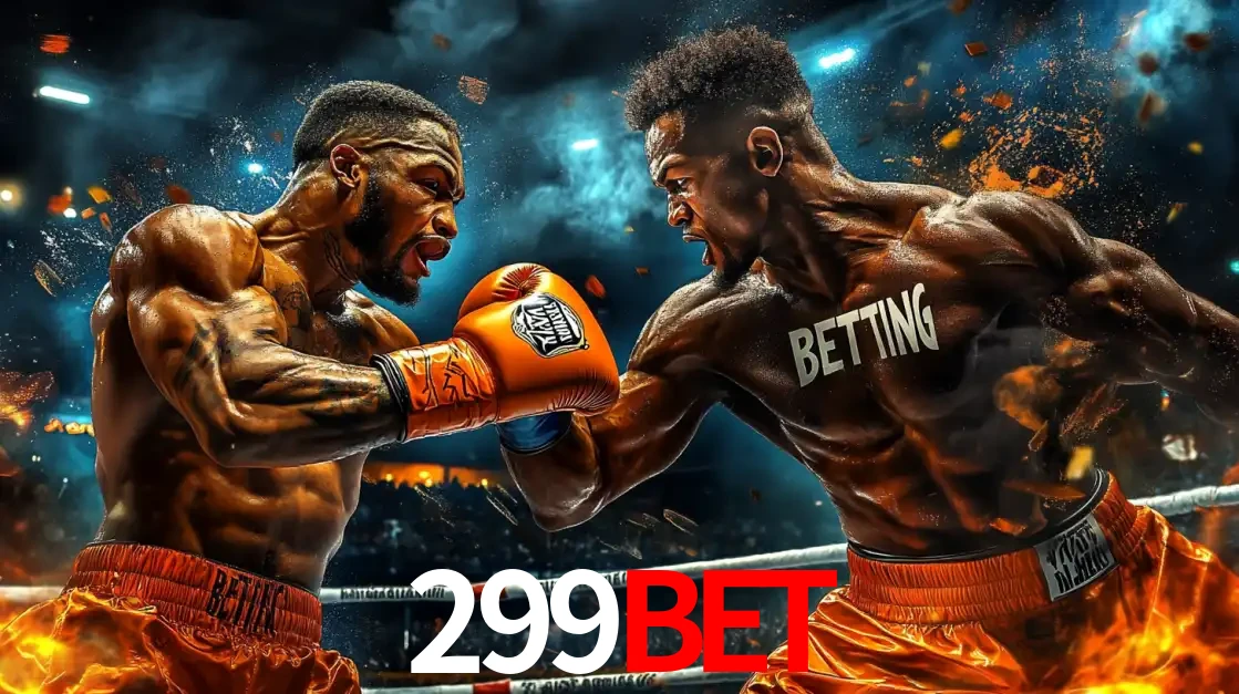 Dois boxeadores em uma luta intensa e explosiva, representando a adrenalina e as oportunidades de apostas em esportes de combate disponíveis na plataforma 299bet.