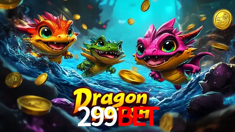 Arte promocional do jogo Dragon Hatch com três adoráveis dragões bebês nadando entre moedas de ouro, um dos slots mais divertidos para jogar no cassino 299bet.