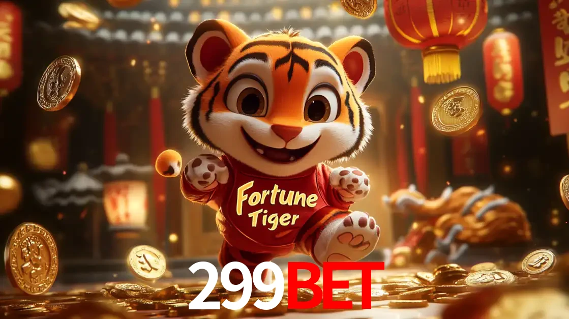 O alegre personagem do Fortune Tiger correndo sobre um caminho de moedas de ouro, simbolizando os grandes prêmios e a diversão do popular jogo de slot do 299bet.