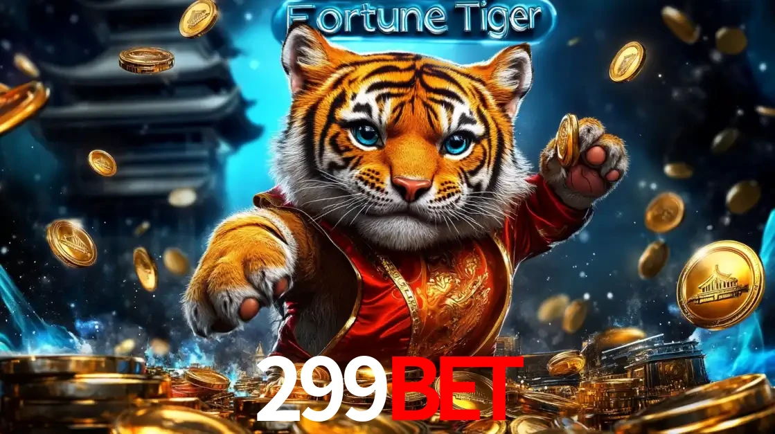 Imagem promocional do jogo de slot Fortune Tiger, com um tigre majestoso em traje tradicional cercado por uma fortuna em moedas de ouro, disponível agora no cassino 299bet.